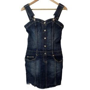 SB Jeans Y2K Denim Mini Dress Sz XS Blue Sweetheart Neckline Overalls Barbie 90s